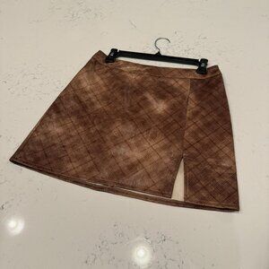 ALTAR'D STATE | Brown Geometric Patterned Faux Leather Mini Skirt Size M